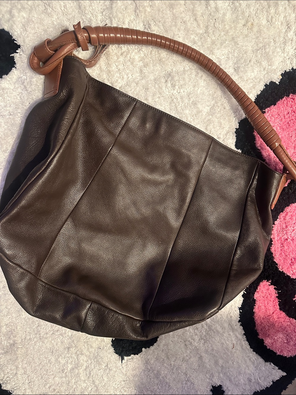 Brown Leather Hobo Bag with Wrapped Handle